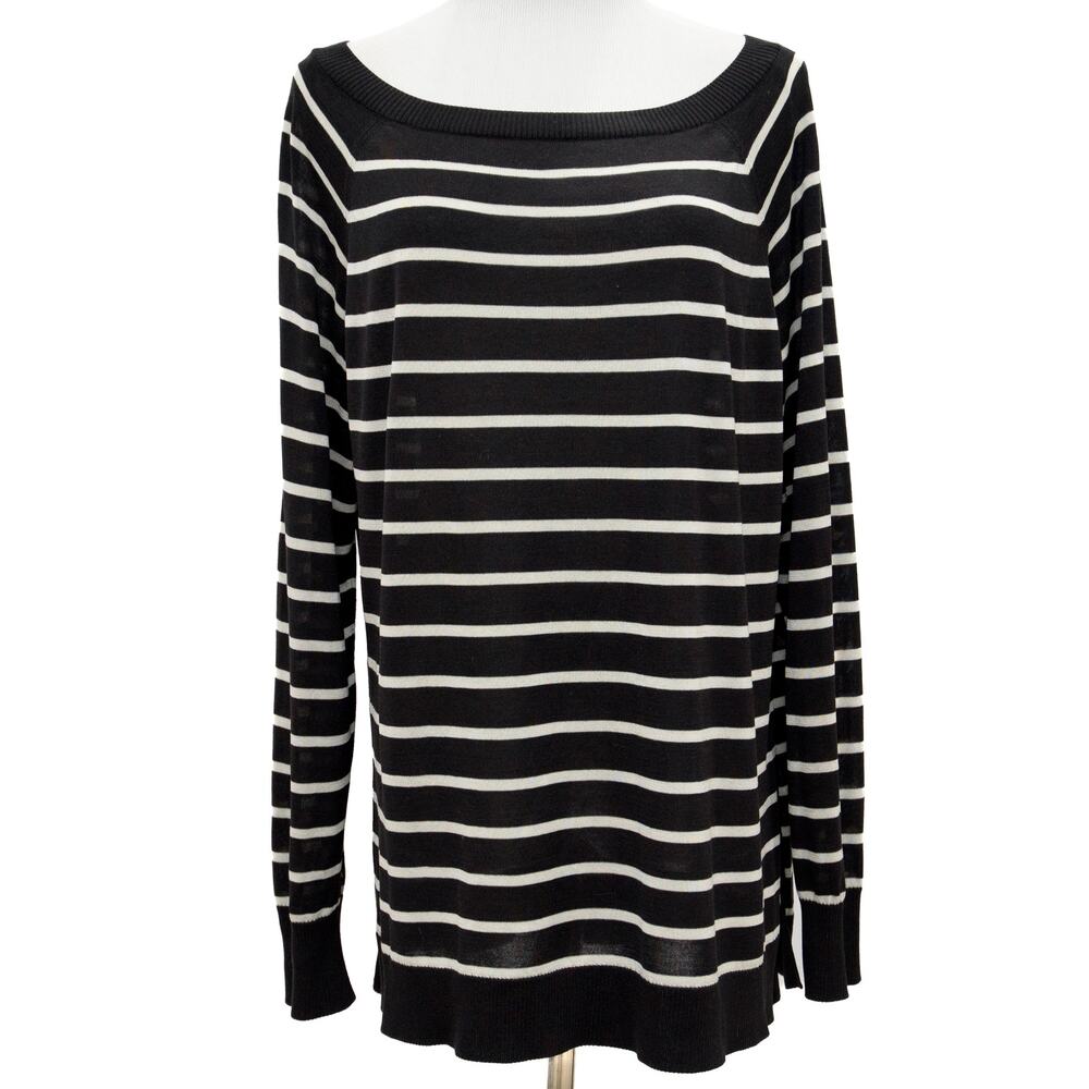 Lafayette 148 Lightweight Boat Neck Striped Silk Blend Sweater Size XL